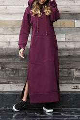 Pocketed Slit Hem Hoodie Dress InsStreet